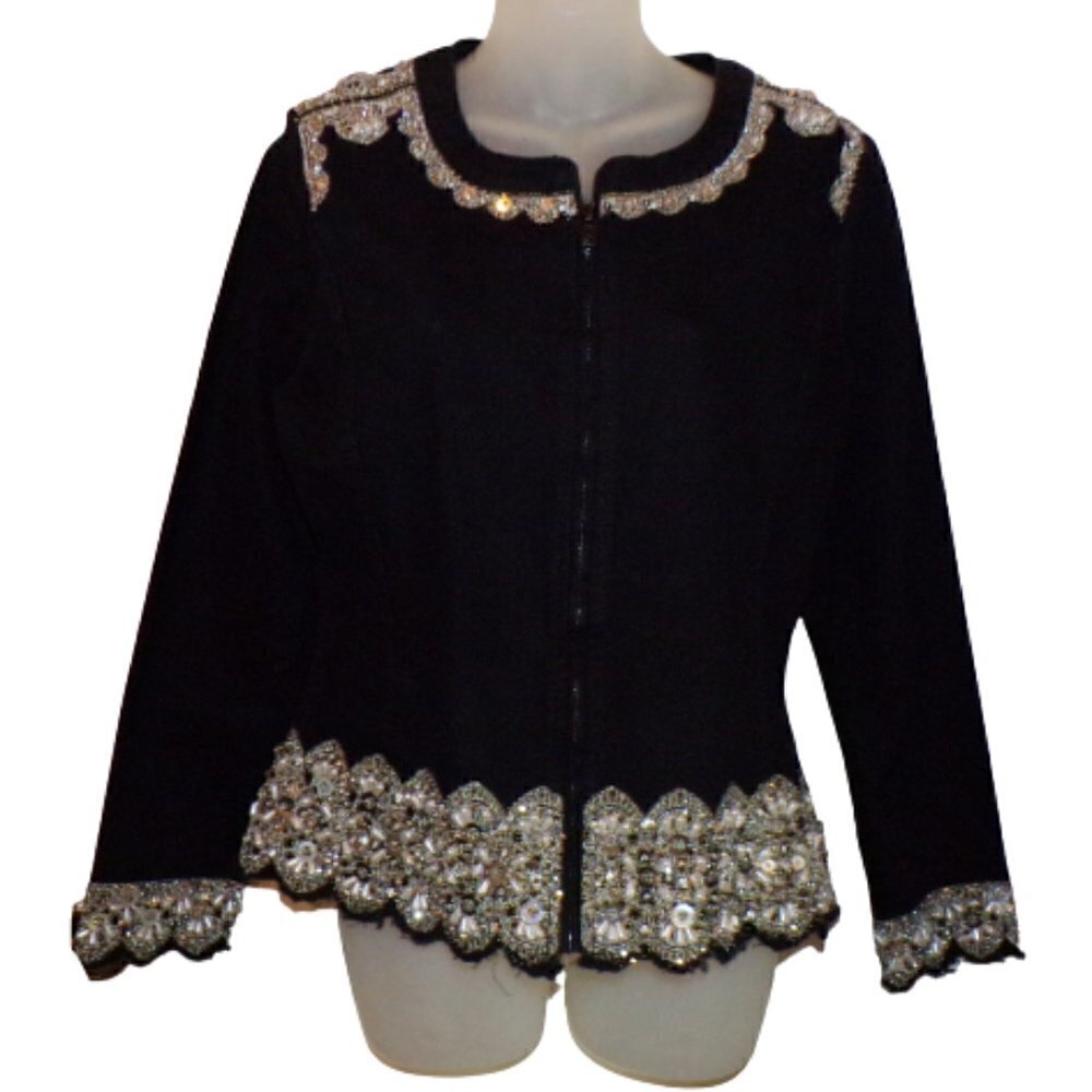 LUXE MODA Lavishly Embellished Black‎ Jacket So Beautiful!! sz S